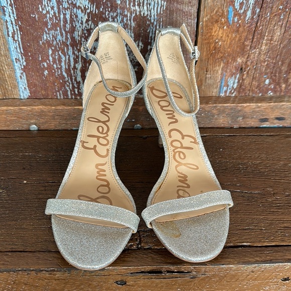 Sam Edelman Patti Ankle Strap Silver Glitter Heels Size 8.5 - Picture 3 of 9